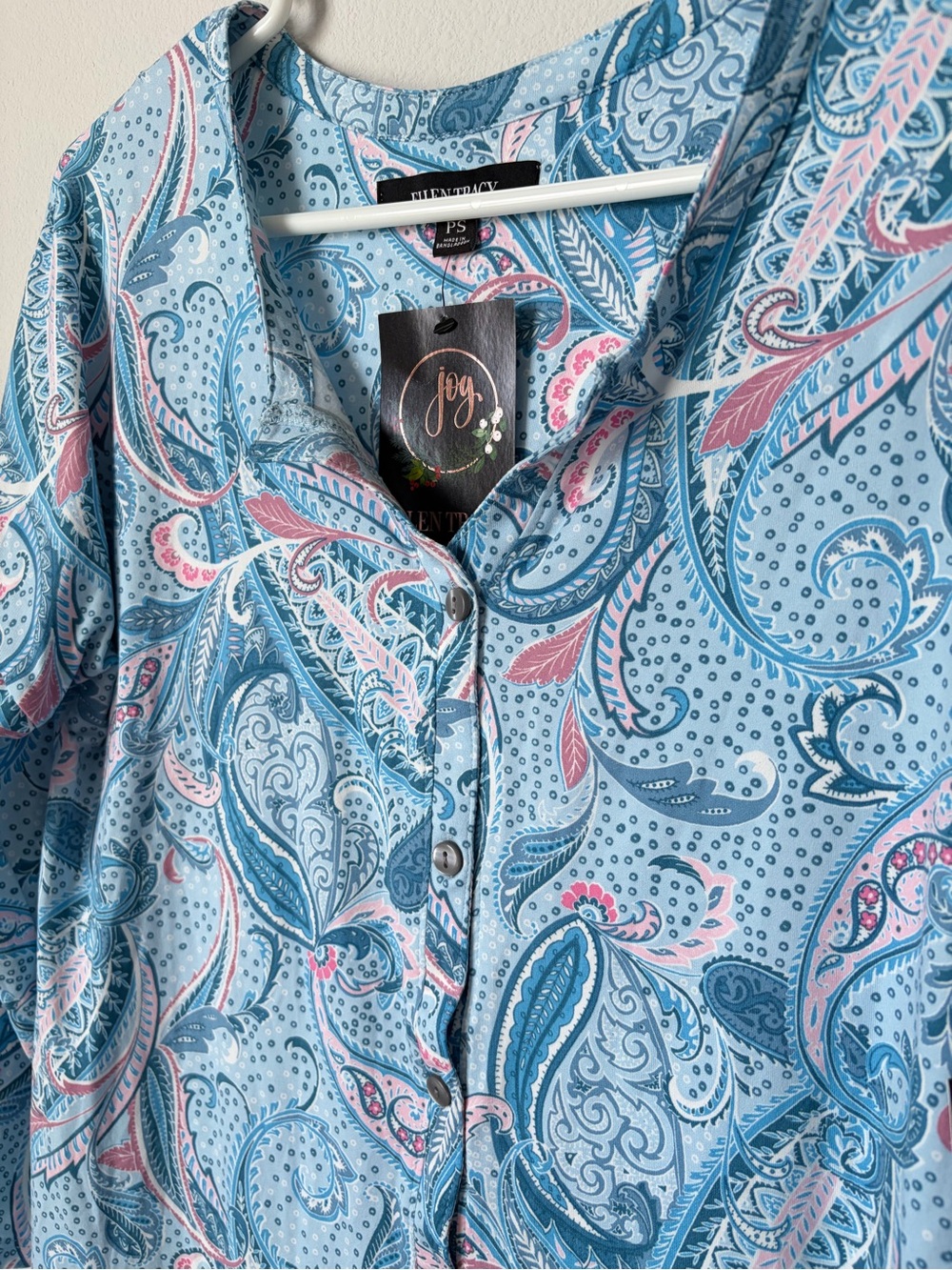 NWT Ellen Tracy Pajama Set Size Petite Small Blue Pink Paisley 2 Piece Spring - Picture 3 of 12